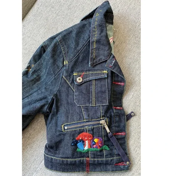 RARE! People 4 Peace Embroidered Denim Jacket, Large, Boho, Unique, Hippy, Y2K - Picture 3 of 12